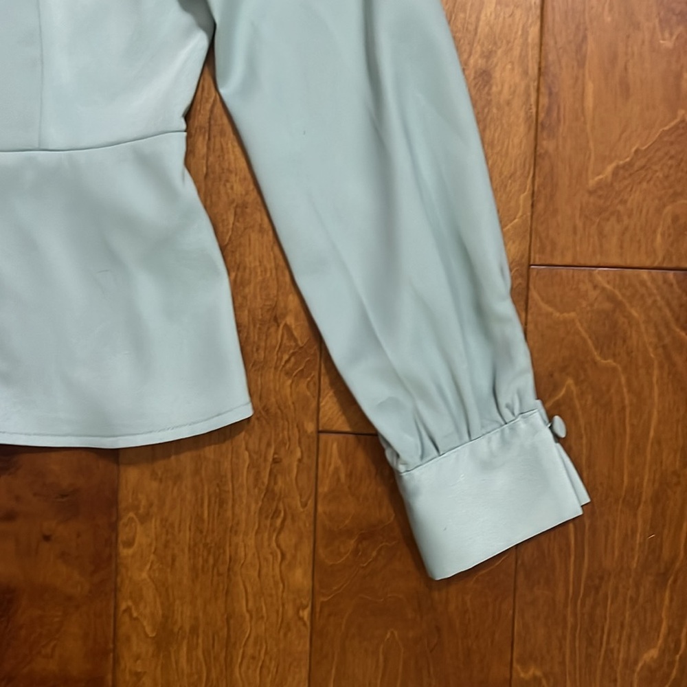 Topshop Pistachio Green Fitted Long Sleeve Top Button Detail Size 6 Pastel - Picture 4 of 11